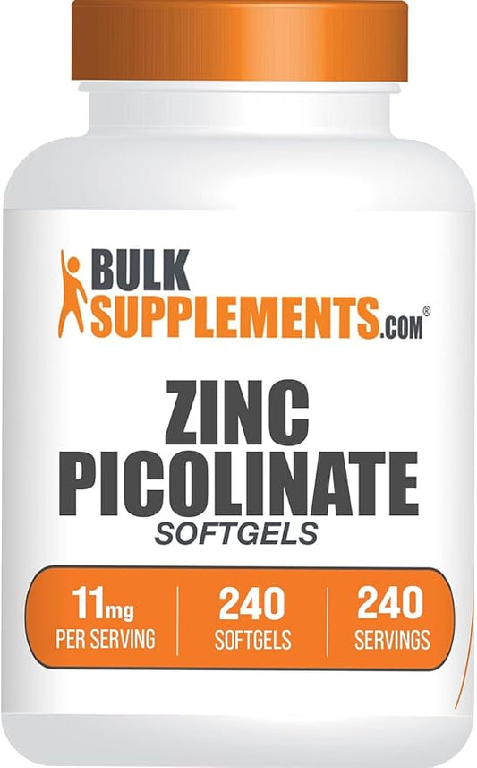 BulkSupplements.com Zinc Picolinate Softgels - Zinc 11mg, for Immune Support, Gluten Free - 1 Softgel per Serving, 240 Count (Pack of 1)