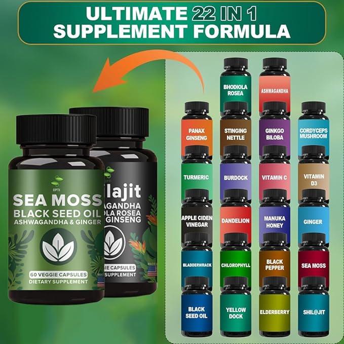 OPTI 60 Capsule of Ashwagandha, Black Seed and More All 11 in 1 Supplement Bundle (2 Value Pack)