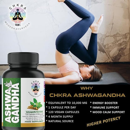 XTRAKT Ashwagandha Supplements Equivalent 10,000mg - 120 Ashwagandha Vegan Capsules - Organic Ashwagandha Powder and Root Extract Capsules - Stress Relief Supplement, Mood Enhancer - 4 Month Supply