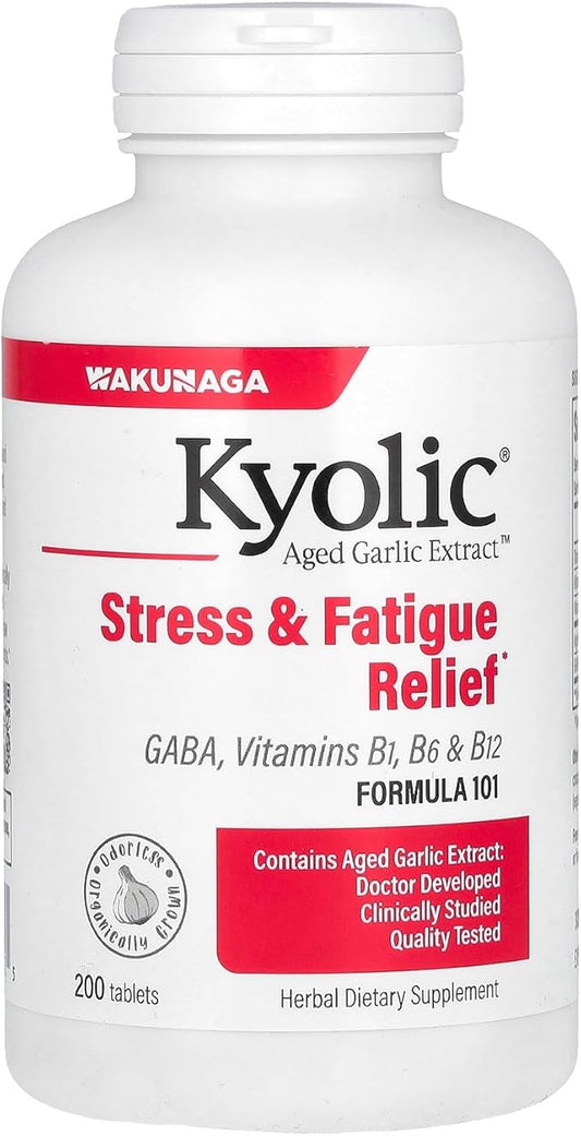 Kyolic Aged Garlic Extract Formula 101, Stress and Fatigue Relief, 200 Tablets (Packaging May Vary)