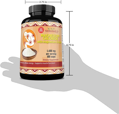 Magnesium Chloride (Cloruro de Magnesio) 1,400 per Serving 100 Capsules high Absorption with Magnesium Citrate