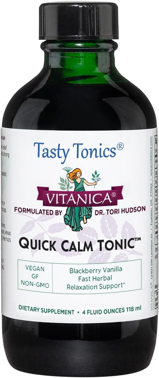 Vitanica Quick Calm Tonic - Stress Support Supplement - Herbal Supplement with Lavender, Valerian Root, Kava Root & Passionflower Herb - Lady - BlackBerry Vanilla, 4 Fl Oz (118 mL)