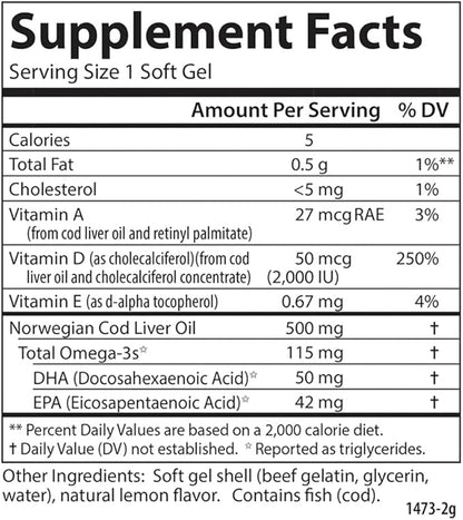 Carlson - Solar D Gems, Vitamin D3 and Omega-3 Supplement, 2000 IU (50 mcg) Vitamin D3, 115 mg Omega-3s EPA and DHA Supplement, Wild Caught, Sustainably Sourced, Lemon, 360 Softgels