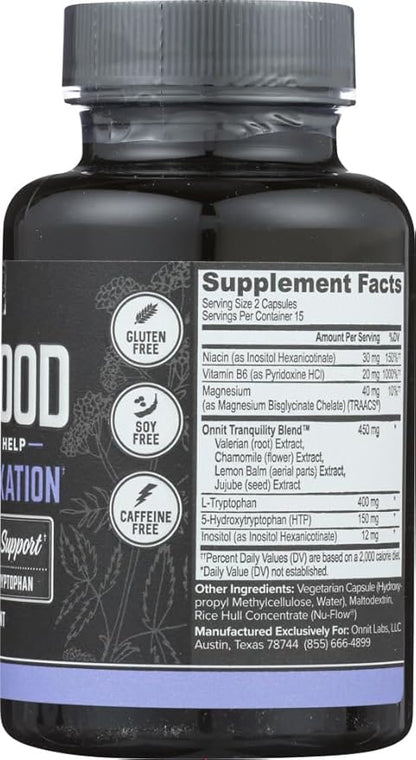 Onnit New Mood Dietary Supplement, Mood & Relaxation, Daily Stress Support, Gluten Free, 30 Capsules