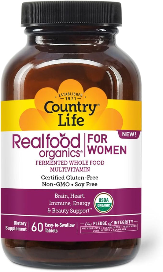 Country Life Realfood Organics for Women with Over 1,300mg Organic Fermented Whole Foods - Certified Gluten Free, Certified Vegan, Certified USDA Organic - 60 Tablets