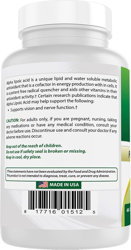 Best Naturals Alpha Lipoic Acid 600 mg 60 Capsules - ALA Powerful Antioxidant (60 Count (Pack of 1))