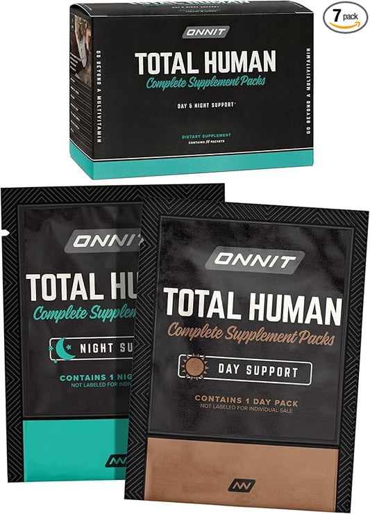 ONNIT Total Human Adult Multivitamin Dietary Supplement Comprehensive Capsule Packs with Day and Night Support, Daily Vitamin Packs for Men and Women, Dietary Supplement Capsules, 7-Day Supply