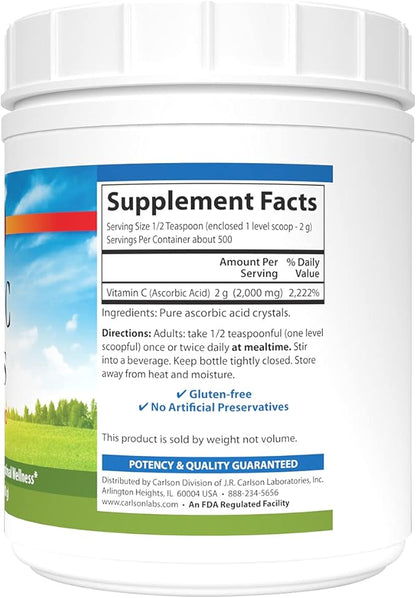 Carlson Vitamin C Crystals 2,000 mg, Non-GMO, Lemon, 35 oz