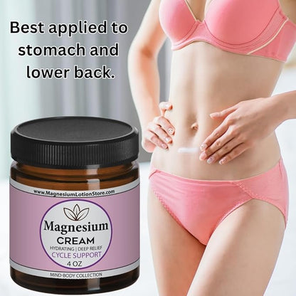 Magnesium Cream with Cycle Support Essential Oil Scent – Moisturizing & Balancing Aroma, 4oz USA Made