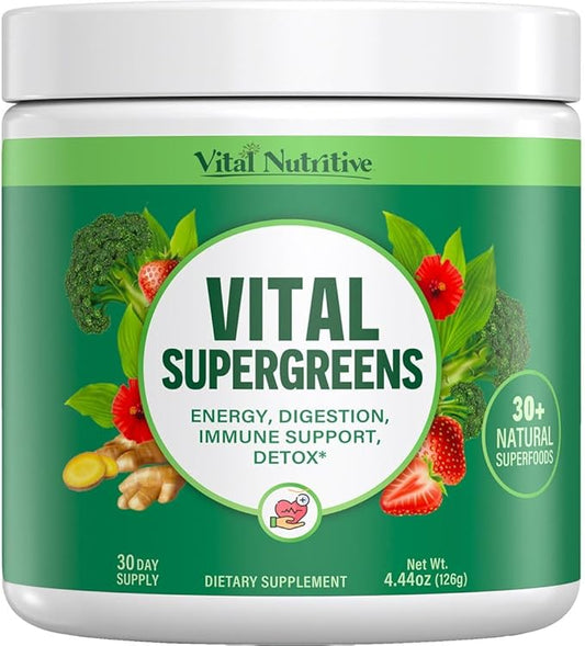 Vital Greens Superfood Powder - Daily Green Drink Powder with Probiotics and Superfoods - Supergreens for Energy Boost, Gut Health, Digestion Support, Plant-Based Nutrition, Vegan Superfoods