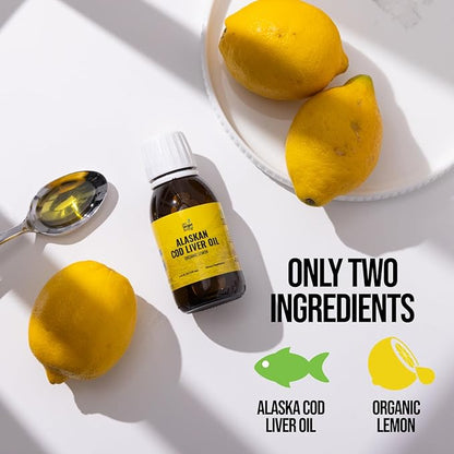 On Target Living Alaskan Cod Liver Oil- Travel Size 3.33 oz. | Naturally Occurring Vitamins A & D | Organic Lemon Flavor | Premium Line Caught Cod Liver Oil