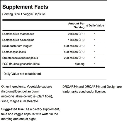 Swanson Probiotic Complex 4.2 Billion CFU 5-Strain Digestive Health Fat Metabolism Satiety Prebiotic FOS Complex Supplement 120 Veggie DRcaps