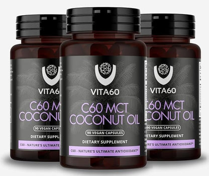 C60 Oil Capsules | Age-Defying Vitality and Antioxidant Support | 99.99% Pure Solvent Free C60 | Organic Oil | Vegan Friendly | Superior Customer Service (Coconut Oil)