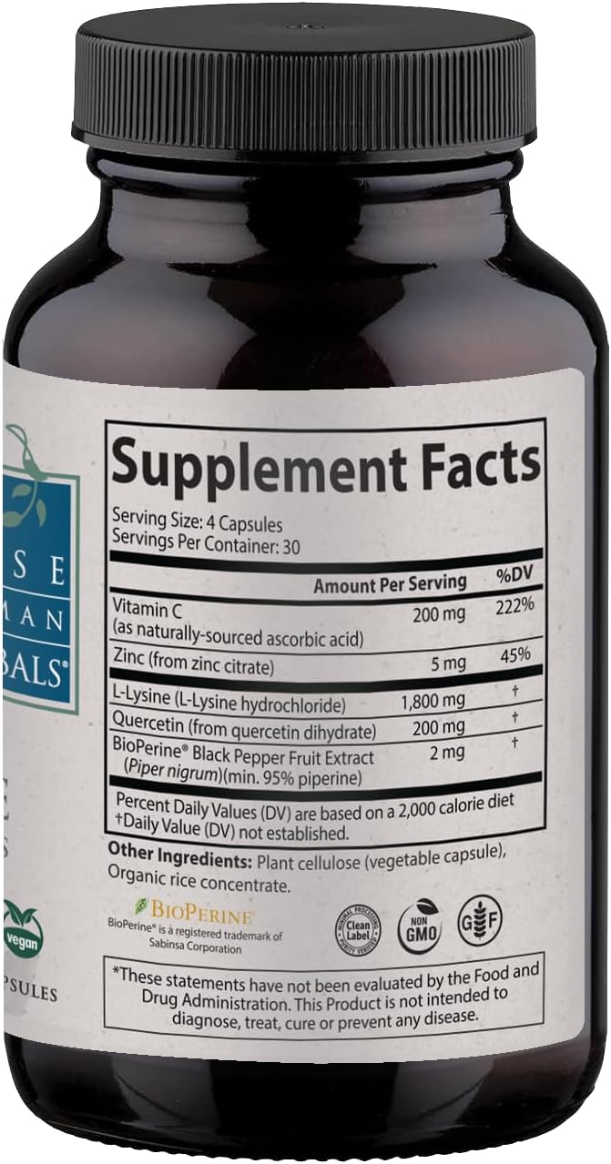 Wise Woman Herbals Lysine Immune Plus Lip - 120 Count Vegetable Capsules - Clinically Proven Lip Health & Support L-Lysine - Bioactive with Zero Harmful Additives