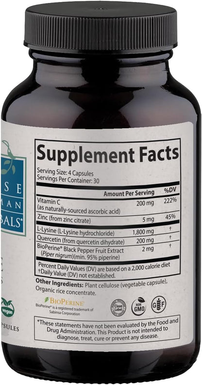 Wise Woman Herbals Lysine Immune Plus Lip - 120 Count Vegetable Capsules - Clinically Proven Lip Health & Support L-Lysine - Bioactive with Zero Harmful Additives