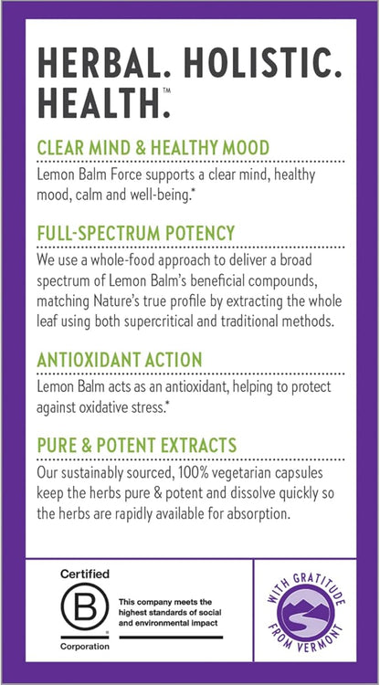 New Chapter Lemon Balm Force with Supercritical Lemon Balm for Mood Support + Immune Support + Non-GMO Ingredients - 30 ct Vegetarian Capsules