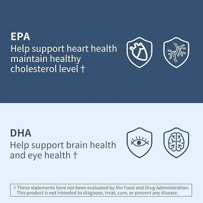 Omega 3 Fish Oil 1000mg, EPA DHA Triple Strength for Heart, Eye, Brain, Joint Health, 90 Softgels