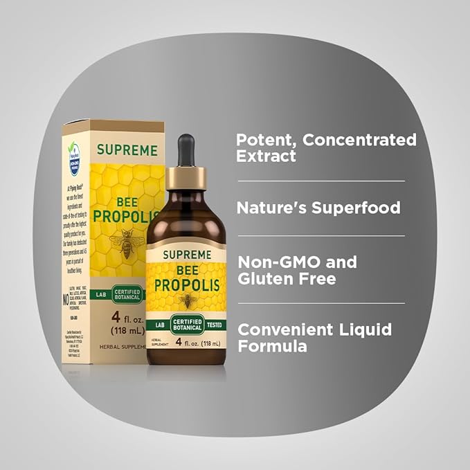 Piping Rock Bee Propolis Tincture | 4 Fl Oz | Certified Botanical Extract Liquid | Non-GMO, Gluten Free Supplement