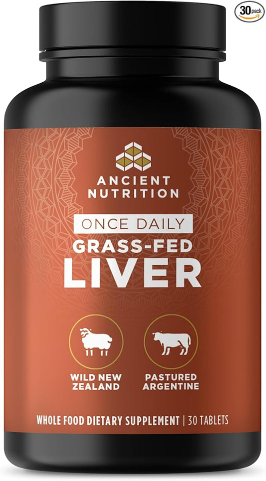 Ancient Nutrition Organ Supplements, Once Daily Grass-Fed and Wild Organ Complex Capsules, Beef & Lamb Liver, Supports Healthy Blood, Gut, and Liver, 30 Ct
