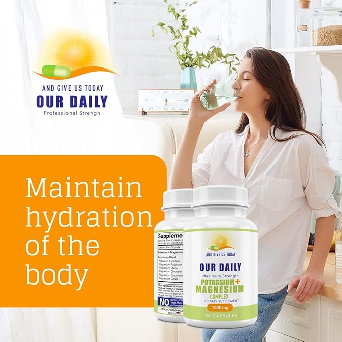 Our Daily Vites Potassium Magnesium Supplement 1000 mg - Powerful Magnesium Potassium Supplement with 5 Forms of Magnesium for Muscle Recovery, Leg Cramps, Gluten-Free Non-GMO - 90 Caps (1000 mg)