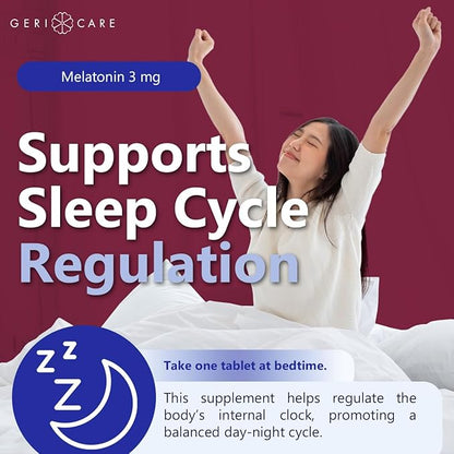GeriCare Melatonin 3mg Tablets, Balances Nighttime Routine - Helps Adjust to Changing Schedules - Promotes Restful Evenings – Easy-to-Take Tablets, 60 Count (Pack of 1)