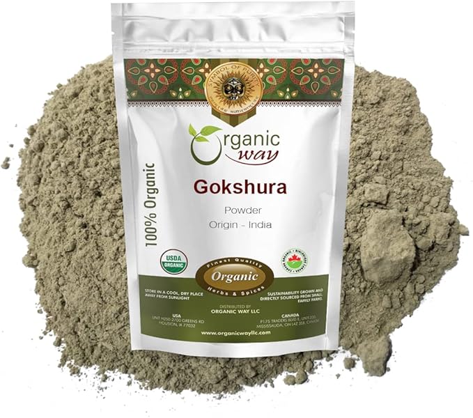 Organic Way Gokshura Powder (Tribulus Terrestris) - Organic & Kosher Certified | Raw, Vegan, Non GMO & Gluten Free | USDA Certified | Origin - India (1LBS/ 16Oz)
