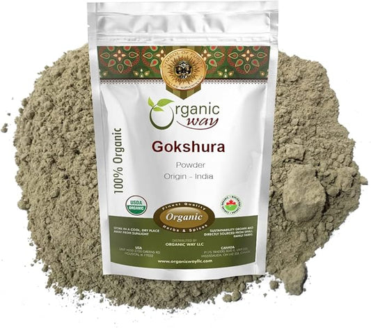 Organic Way Gokshura Powder (Tribulus Terrestris) - Organic & Kosher Certified | Raw, Vegan, Non GMO & Gluten Free | USDA Certified | Origin - India (1LBS/ 16Oz)