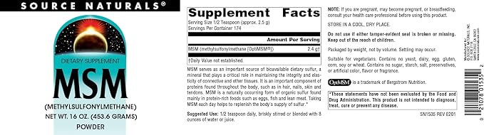 Source Naturals MSM, (Methylsulfonylmethane) - 16 Ounce Powder