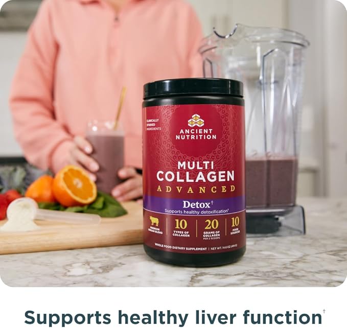 Ancient Nutrition Advanced Multi Collagen Protein Powder Cleanse & Detox, Unflavored, 36 Servings