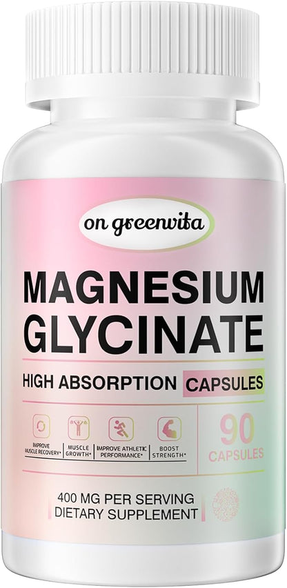 Magnesium Glycinate 400 MG per Serving 100% Chelated for High Absorption, Gentle On Stomach, Non-GMO, 90 Vegetarian Capsules