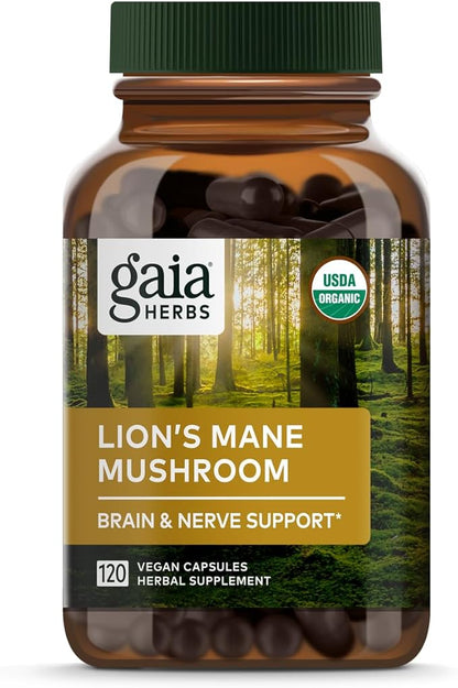 Gaia Herbs Lion’s Mane Mushroom - Brain & Nerve Health Support - 120 Vegan Capsules