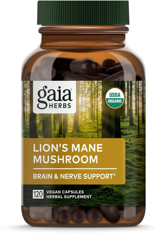 Gaia Herbs Lion’s Mane Mushroom - Brain & Nerve Health Support - 120 Vegan Capsules