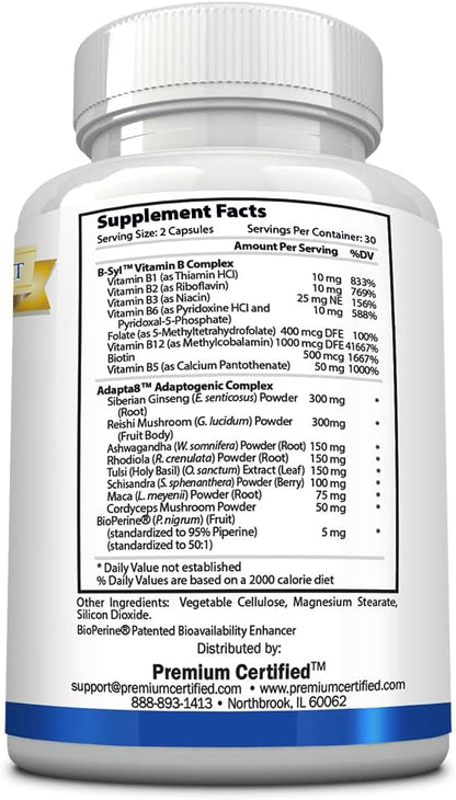 EnergyMD - Vitamin B Blend, Adaptogenic Complex, Piperine - All Natural, Fast Absorption Energy Booster - 60 Capsules - Non-GMO, Vegan, Made in USA