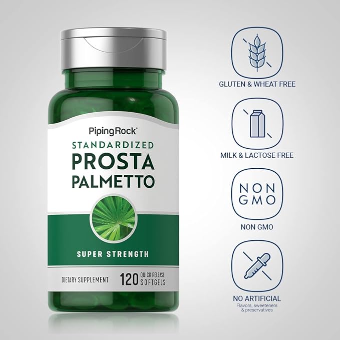 Piping Rock Saw Palmetto Extract for Men and Women | 120 Softgels | Standardized Prostate Supplement | Super Strength Complex Pills | Non-GMO, Gluten Free