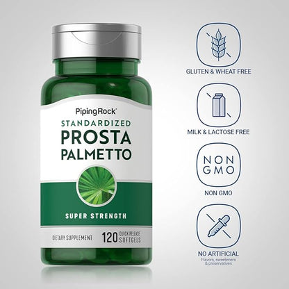 Piping Rock Saw Palmetto Extract for Men and Women | 120 Softgels | Standardized Prostate Supplement | Super Strength Complex Pills | Non-GMO, Gluten Free