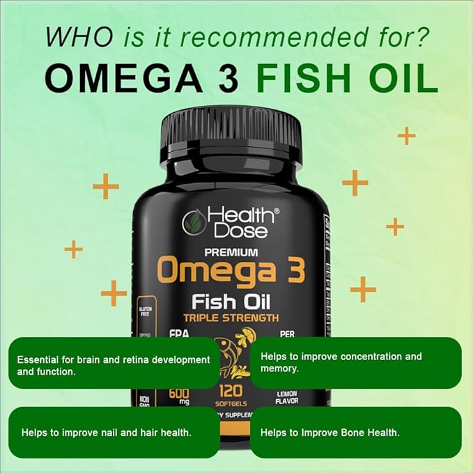 Omega 3 Fish Oil – Lemon-Flavored Softgels with EPA & DHA for Brain, Heart, and Wellness Support – Easy-to-Digest, No Fish Burps – 120 Softgels, Pack of 5