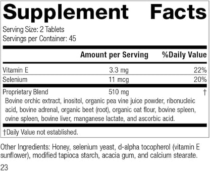Standard Process Inc. Cataplex E - Whole Food RNA Supplement and Antioxidant with D-Alpha Tocopherol Vitamin E, Beet Root, Ascorbic Acid, Inositol, Selenium, and Honey - 90 Tablets