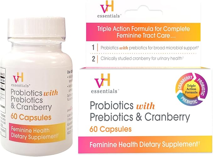 vH essentials Probiotics with Prebiotics and Cranberry Feminine Health Supplement - 60 Capsules
