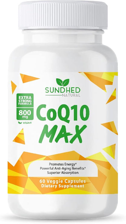 CoQ10 Powerful Antioxidant Supplement - Extra Strong Formula 800mg, 60 Capsules, 1-Month Supply with Coenzyme Q10 Vitamins and Supplements