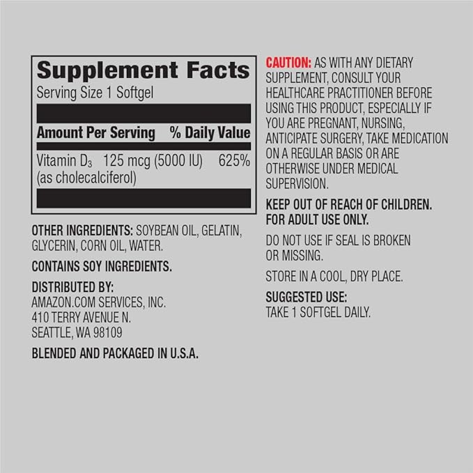 Amazon Elements Chelated Magnesium Glycinate (240 Tablets) and Vitamin D3 (180 Softgels)