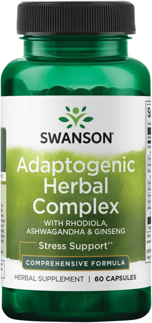 Swanson Rhodiola Ashwagandha Ginseng Complex Energy Immune Function Nervous System Stress Support Adaptogen Herb Supplement 60 Capsules