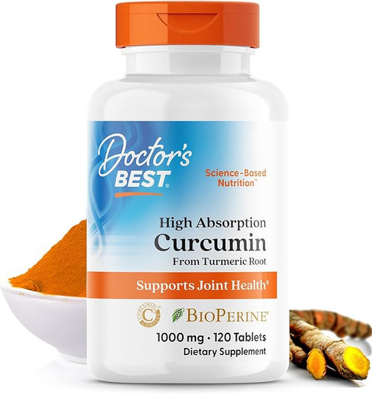 Doctor's Best Curcumin From Turmeric Root with C3 Complex & BioPerine, Benefit the Joints by Helping to Neutralize Free Radicals, Non-GMO, Gluten Free, Soy Free, Joint Support, 1000 mg, 120 Tablets