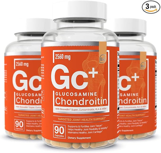 Essential Elements Glucosamine Chondroitin MSM Boswellia Serrata Hyaluronic Acid Supplement Joint Support Antioxidant Supplement for Flexibility - 270 Capsules (3 Pack)