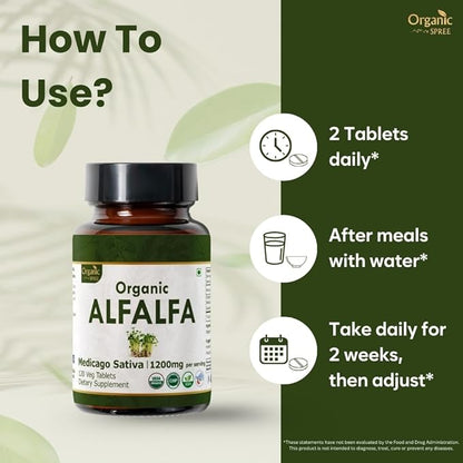 Alfalfa 120 Tablets | Medicago Sativa (Alfalfa) | USDA Organic Certified | Superfood Supplement with Vitamins and Minerals | Organic and Natural 120tab - Pack of 3