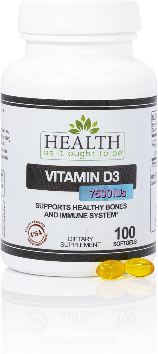 Health As It Ought To Be Vitamin D|3 7500 IUs Supplement | Physician Formulated Supports Healthy Bones & Immune System | 100 Softgels