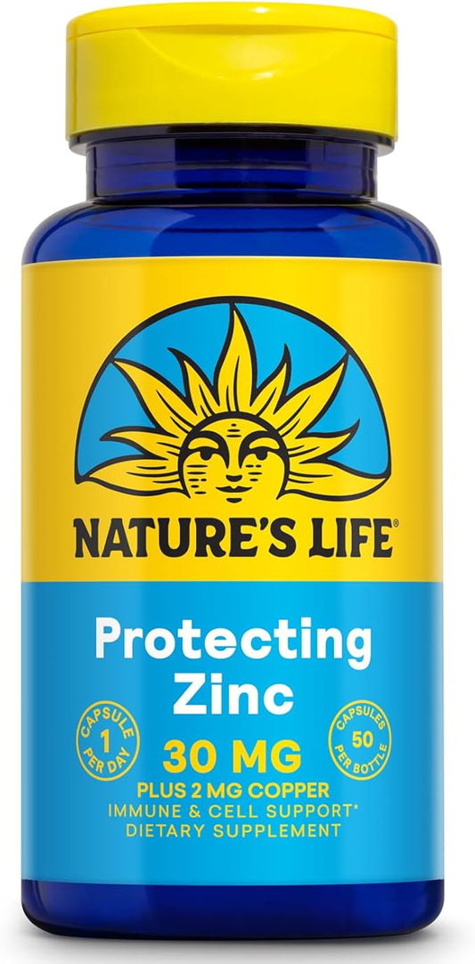 Nature's Life Zinc Picolinate 30mg Plus 2mg of Copper - Chelated Zinc Supplement for Immune, Cardiovascular, Skin, Cellular Function, and Muscle Support - 60-Day Guarantee - 50 Servings, 50 Capsules
