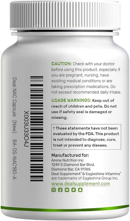 Deal Supplement NAC Supplement (N-Acetyl Cysteine) 1,000mg Per Serving with Reduced Glutathione, 240 Capsules – Antioxidant Support for Immune Health, Lung, & Liver Function