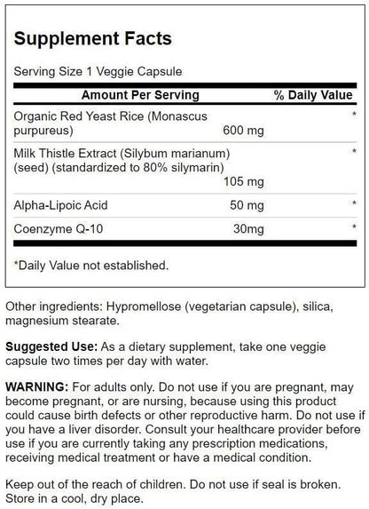 Swanson Traditional Red Yeast Rice & CoQ10 with Milk Thistle and Alpha Lipoic Acid 60 Veg Capsules