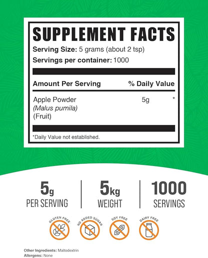 BulkSupplements.com Apple Powder - Apple Fruit Powder, Superfood for Digestive Support - Natural & Gluten Free, 5g per Serving, 5kg (11 lbs) (Pack of 5)