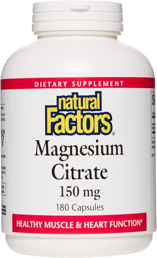 Natural Factors, Magnesium Citrate 150 mg, Muscle and Heart Health Formula, 180 Capsules